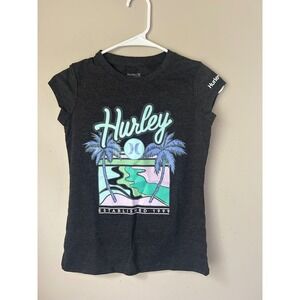 Hurley  Graphic T-Shirt Gray Palm Tree Logo Short Sleeve Top Grunge Babytee